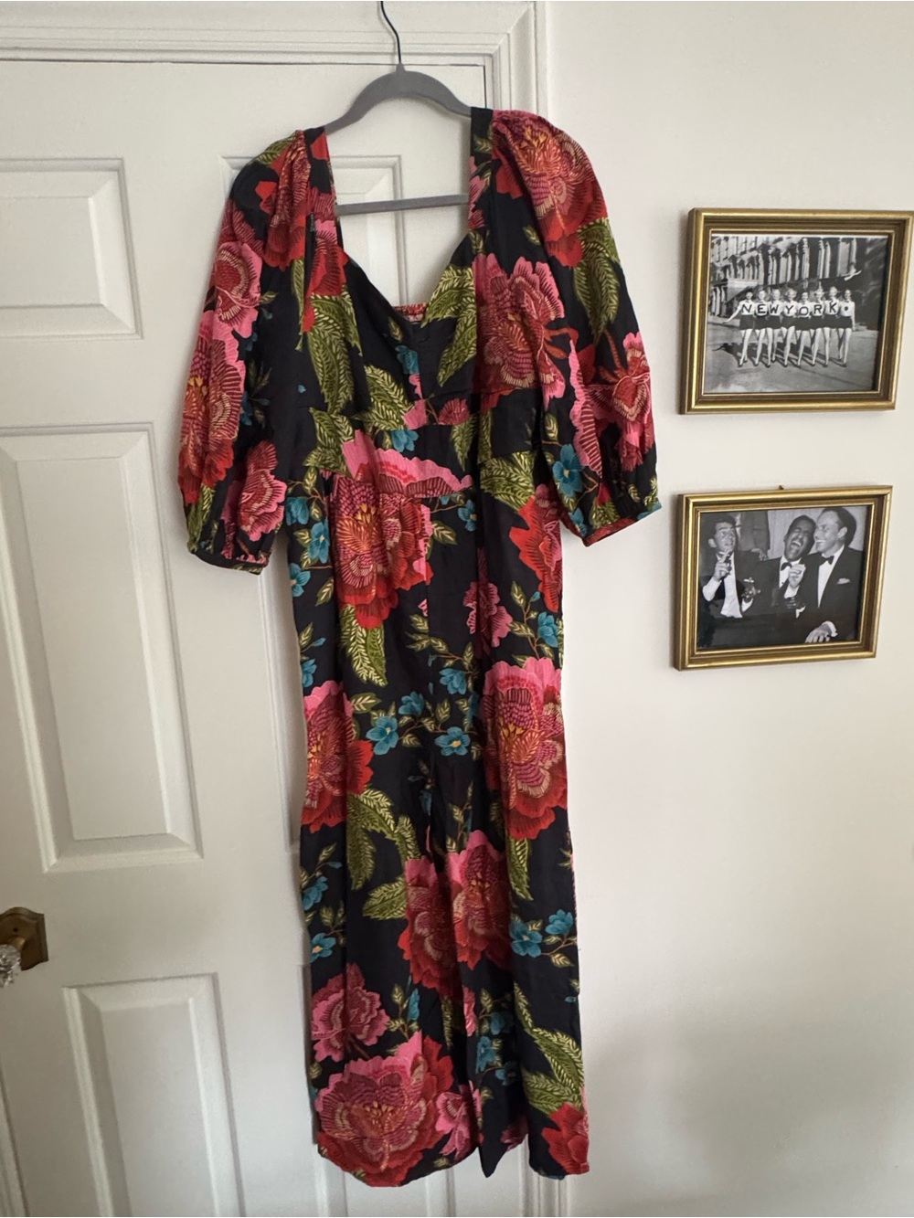 FARM Rio Black Jumpsuit with Pink & Red Floral Print